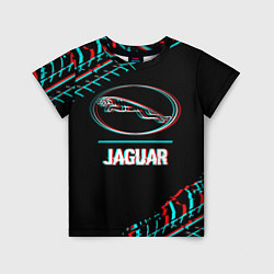 Футболка детская Значок Jaguar в стиле glitch на темном фоне, цвет: 3D-принт