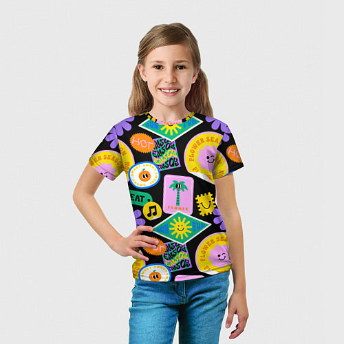 Детская футболка Летние наклейки pop-art паттерн / 3D-принт – фото 5
