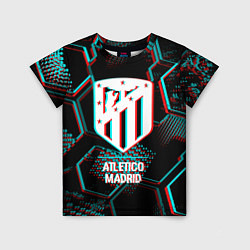 Футболка детская Atletico Madrid FC в стиле glitch на темном фоне, цвет: 3D-принт