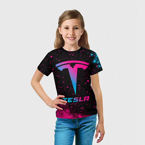 Детская футболка Tesla - neon gradient / 3D-принт – фото 5
