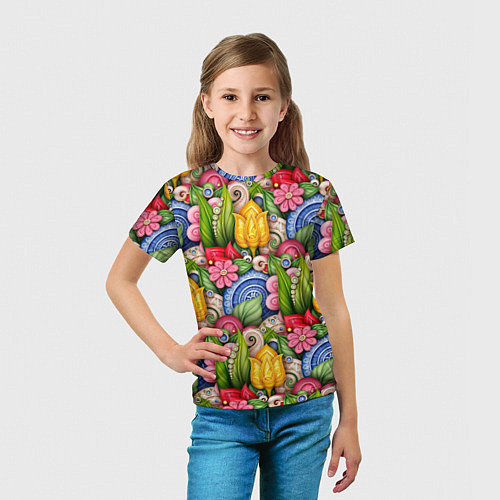 Детская футболка Тюльпаны объемные листья и цветы / 3D-принт – фото 5
