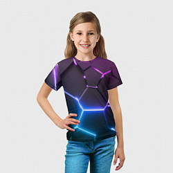 Футболка детская Фиолетовый градиент - неоновые геометрические плит, цвет: 3D-принт — фото 2