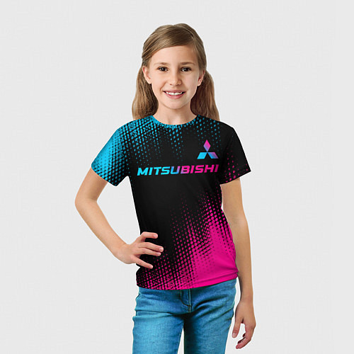 Детская футболка Mitsubishi - neon gradient: символ сверху / 3D-принт – фото 5