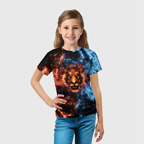 Детская футболка Огонь и вода - лев / 3D-принт – фото 5