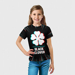 Футболка детская Символ Black Clover в стиле glitch на темном фоне, цвет: 3D-принт — фото 2