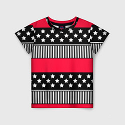 Футболка детская Red and black pattern with stripes and stars, цвет: 3D-принт