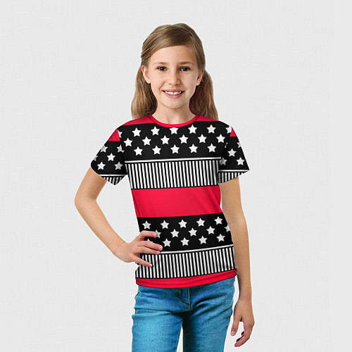 Детская футболка Red and black pattern with stripes and stars / 3D-принт – фото 5