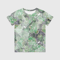 Футболка детская Зеленые цветы на сером мраморном фоне, цвет: 3D-принт