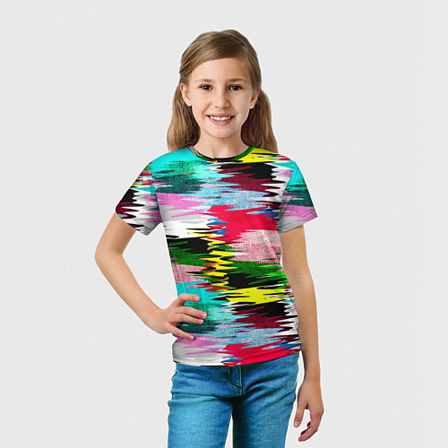 Детская футболка Абстрактный многоцветный неоновый узор / 3D-принт – фото 5