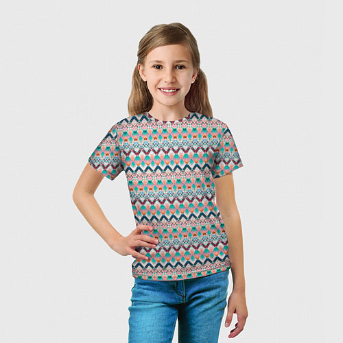 Детская футболка Многоцветный полосатый восточный орнамент / 3D-принт – фото 5
