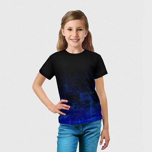 Детская футболка Однотонный черный и темно синий гранжевый градиент / 3D-принт – фото 5