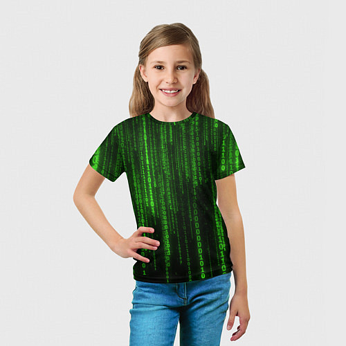 Детская футболка Двоичный код зеленый / 3D-принт – фото 5