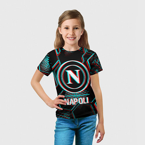 Детская футболка Napoli FC в стиле glitch на темном фоне / 3D-принт – фото 5