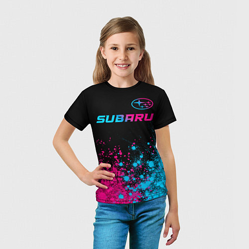Детская футболка Subaru - neon gradient: символ сверху / 3D-принт – фото 5