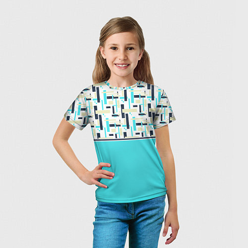 Детская футболка Голубой неоновый геометрический узор / 3D-принт – фото 5