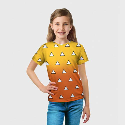 Детская футболка Оранжевое кимоно с треугольниками - Зеницу клинок / 3D-принт – фото 5