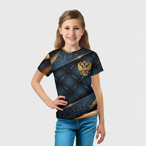 Детская футболка Золотой герб России на объемном фоне / 3D-принт – фото 5
