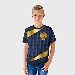 Футболка детская Золотой герб России на объемном синим фоне, цвет: 3D-принт — фото 2