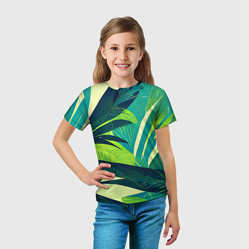 Детская футболка Яркие тропические листья пальмы / 3D-принт – фото 5