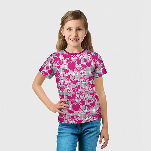 Детская футболка Розовые черепа паттерн / 3D-принт – фото 5
