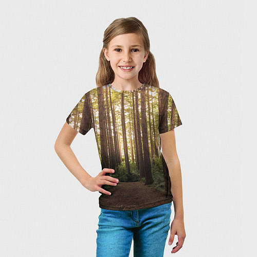 Детская футболка Дневной лес, деревья и свет / 3D-принт – фото 5