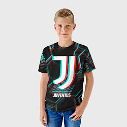 Футболка детская Juventus FC в стиле glitch на темном фоне, цвет: 3D-принт — фото 2
