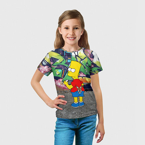Детская футболка Хулиган Барт Симпсон на фоне стены с граффити / 3D-принт – фото 5