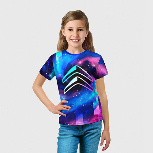 Детская футболка Citroen неоновый космос / 3D-принт – фото 5