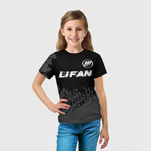 Детская футболка Lifan speed на темном фоне со следами шин: символ / 3D-принт – фото 5