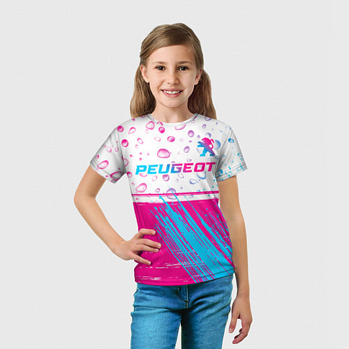 Детская футболка Peugeot neon gradient style: символ сверху / 3D-принт – фото 5