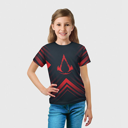 Детская футболка Красный символ Assassins Creed на темном фоне со с / 3D-принт – фото 5