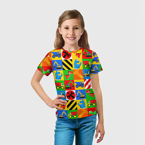 Детская футболка Машинки и динозаврики в кубиках / 3D-принт – фото 5