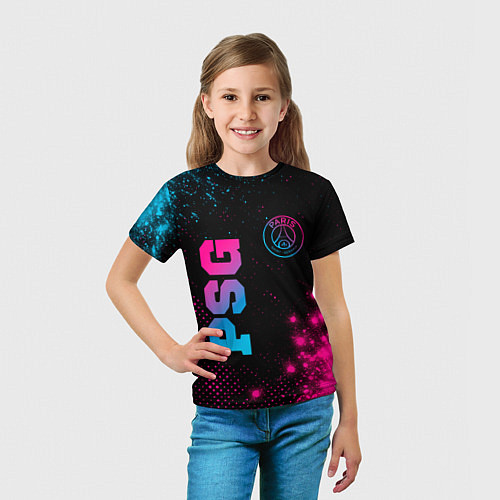 Детская футболка PSG - neon gradient: надпись, символ / 3D-принт – фото 5