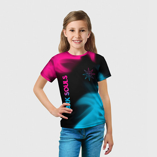 Детская футболка Dark Souls - neon gradient: надпись, символ / 3D-принт – фото 5