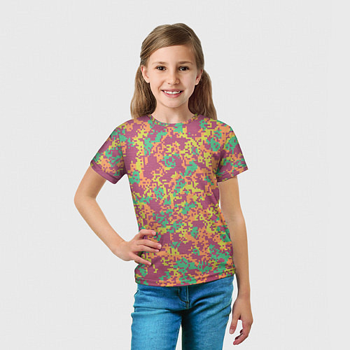 Детская футболка Цифровой камуфляж - сиренево-зеленый / 3D-принт – фото 5
