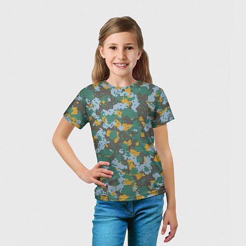 Детская футболка Цифровой камуфляж - зелено-голубой / 3D-принт – фото 5