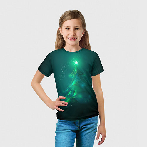 Детская футболка Новогодняя неоновая кибер-елочка / 3D-принт – фото 5
