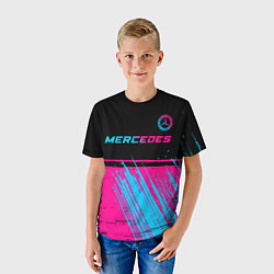 Футболка детская Mercedes - neon gradient: символ сверху, цвет: 3D-принт — фото 2