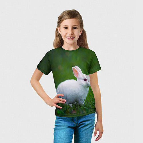 Детская футболка Кролик на фоне травы / 3D-принт – фото 5