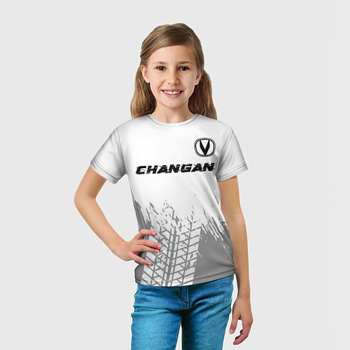 Детская футболка Changan speed на светлом фоне со следами шин: симв / 3D-принт – фото 5