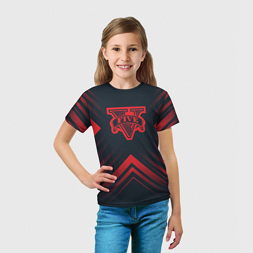 Детская футболка Красный символ GTA на темном фоне со стрелками / 3D-принт – фото 5