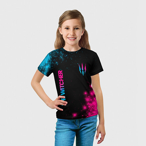 Детская футболка The Witcher - neon gradient: надпись, символ / 3D-принт – фото 5