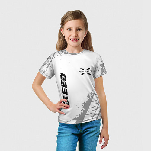 Детская футболка Exeed speed на светлом фоне со следами шин: надпис / 3D-принт – фото 5