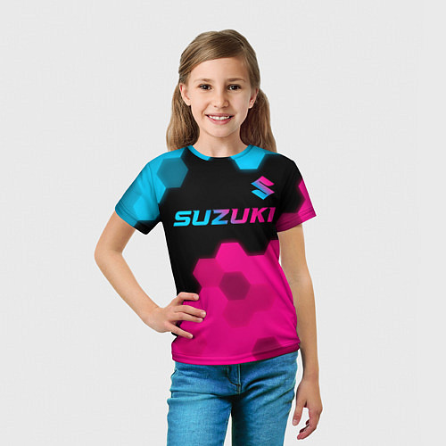 Детская футболка Suzuki - neon gradient: символ сверху / 3D-принт – фото 5