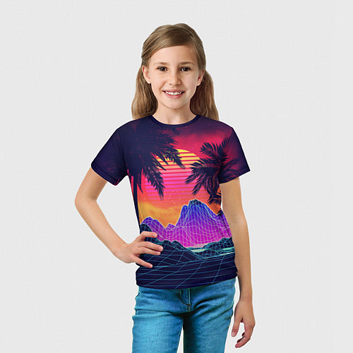 Детская футболка Тропический остров с пальмами ретро иллюстрация / 3D-принт – фото 5