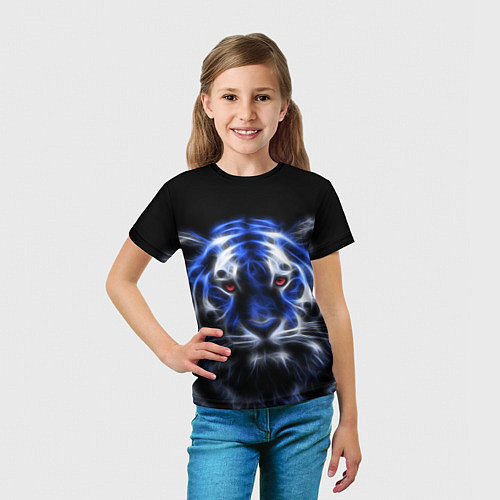 Детская футболка Синий неоновый тигр / 3D-принт – фото 5
