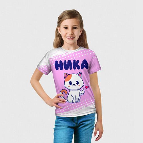 Детская футболка Ника кошечка с сердечком / 3D-принт – фото 5