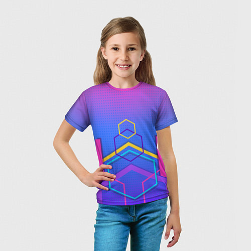 Детская футболка Многоцветный градиент с геометрическими фигурами / 3D-принт – фото 5