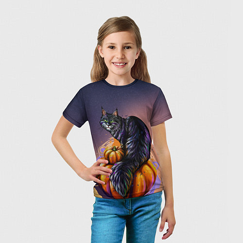 Детская футболка Кот на тыкве / 3D-принт – фото 5