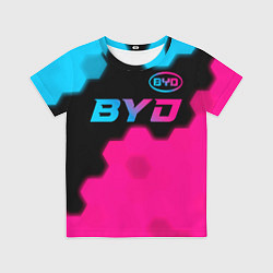 Футболка детская BYD - neon gradient: символ сверху, цвет: 3D-принт
